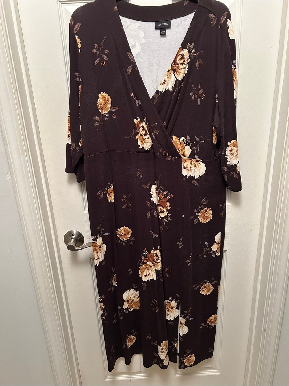 J. Jill Brown Floral Wrap-Style Midi Dress